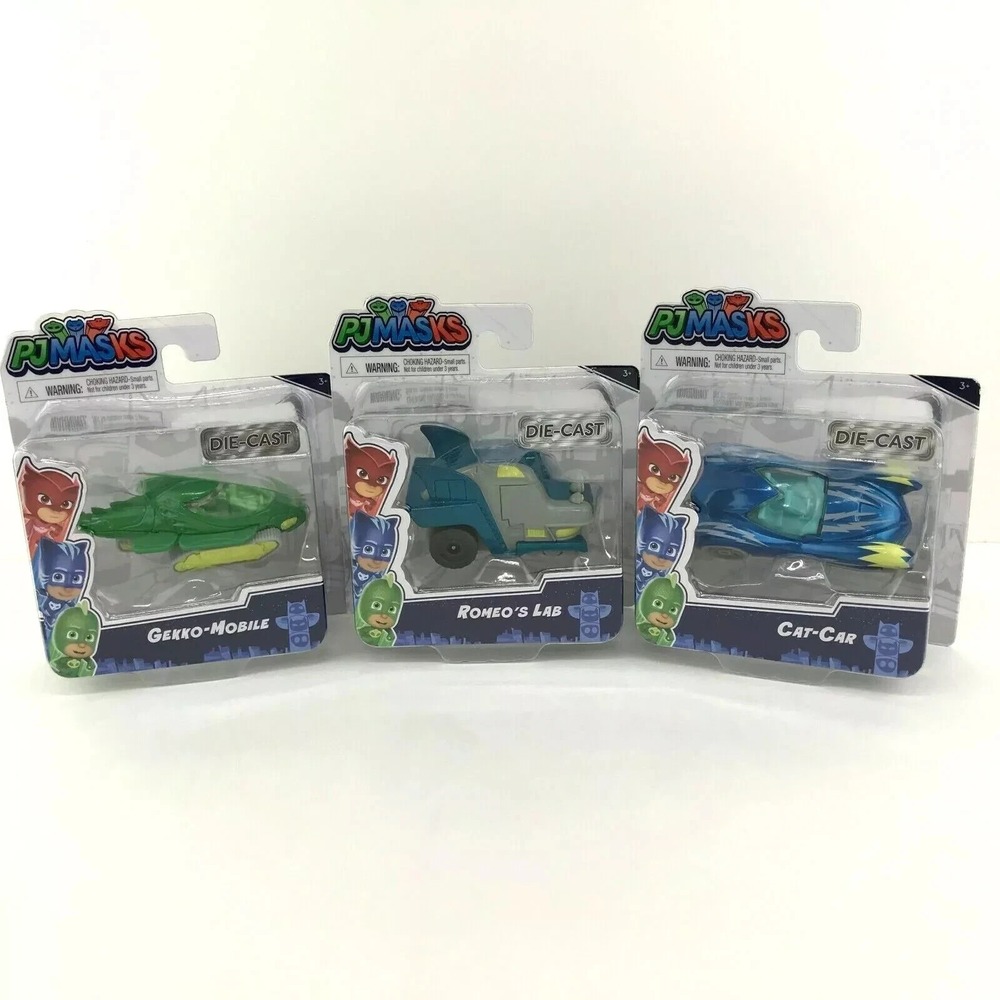 PJ Masks Die-Cast Vehicle Lot of 3 NIB Cat Car Gekko Romeo